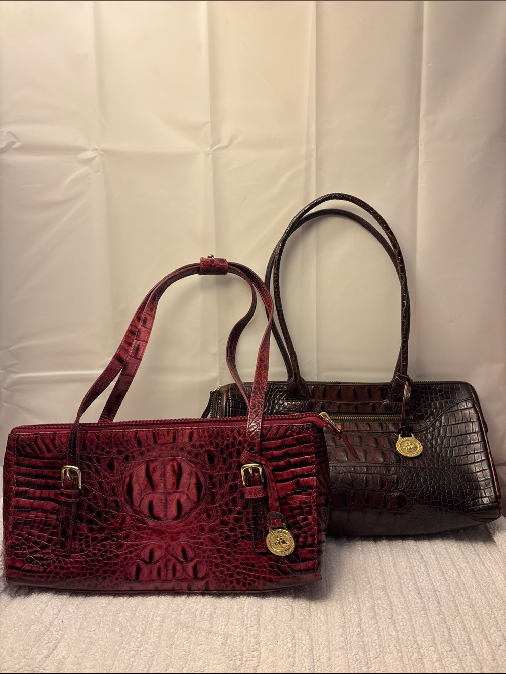 Brahmin Croc-Embossed Shoulder Bag with Gold Accent